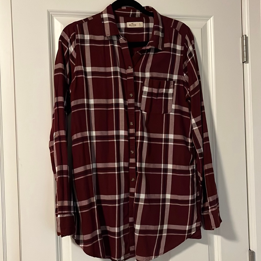 Oversized Maroon Hollister Flannel. Size Large